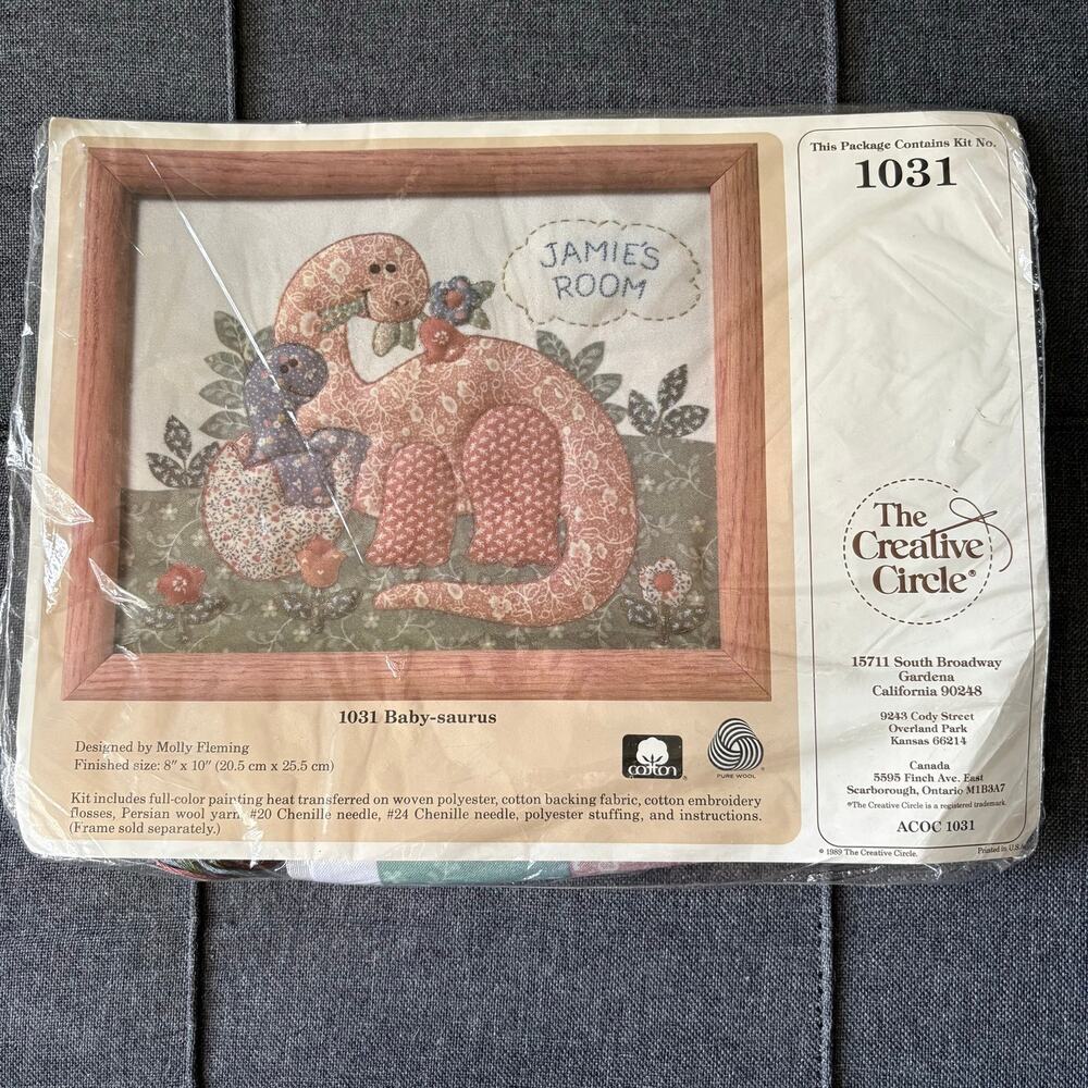 Baby-Saurus Vintage Stamped Quilting Plus Craft Kit by The Creative Circle 1989